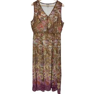 Chico's Maxi Dress Size 12 Sleeveless Boho Chiffon Floral Flowy Lined Summer